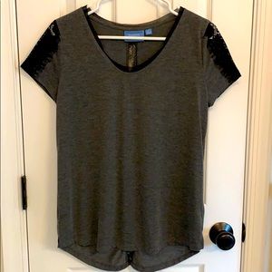 Simply Vera grey t shirt with black lace accents